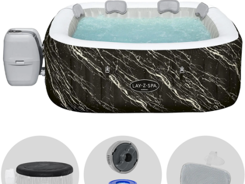 Bestway Lay-Z-Spa Hollywood AirJet 6001F cuadrado – Ø180×66 cm – Spa hinchable para 4-6 personas