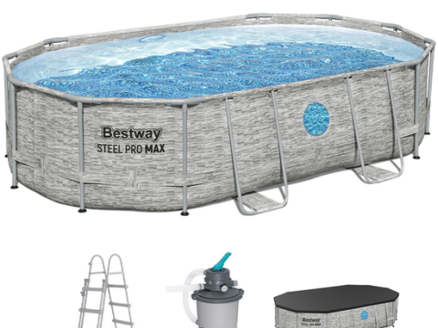 Bestway Steel Pro Max Splashview 56946 – 488x305x107 cm – Piscina ovalada para 7-8 personas