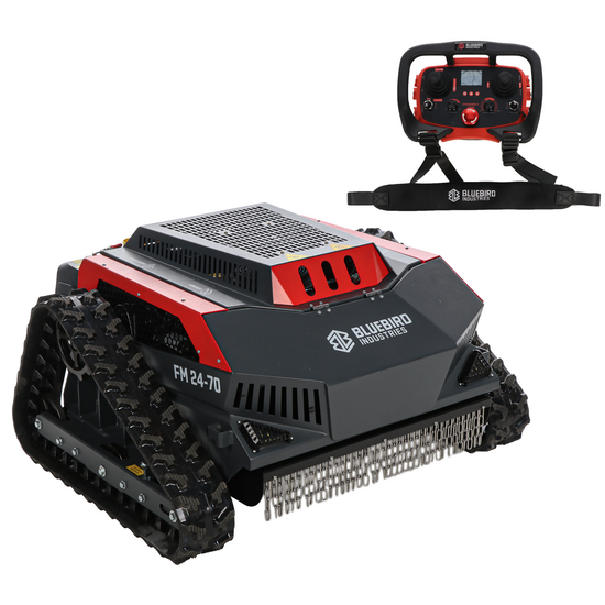 Blue Bird FM 24-70 – Robot cortacésped sobre orugas híbrido (térmico + batería) – Radiocontrolado