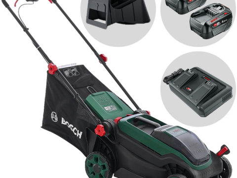 Bosch Rotak18V2-38 – Cortacésped inalámbrico – 2X18 V/4 Ah – Anchura de corte 38 cm