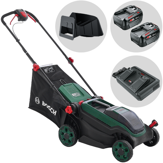 Bosch Rotak18V2-38 – Cortacésped inalámbrico – 2X18 V/4 Ah – Anchura de corte 38 cm