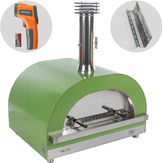 Clementi Gold – Horno de leña para pizza de exterior – Cámara de cocción 80 x 60 – 4 pizzas – Verde