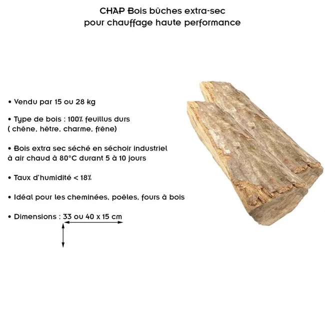 CHAP Troncos de leña extrasecos para calefacción de alto rendimiento 40 cm 15 kg - Imagen 3