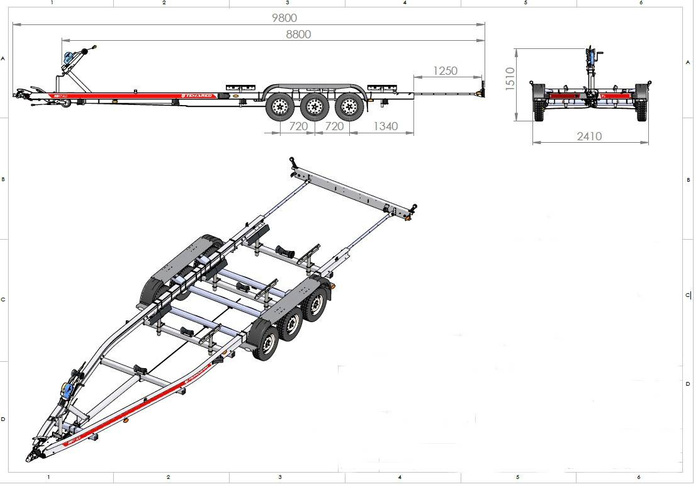 REMOLQUE DE ALUMINIO DE TRES EJES PARA EL TRANSPORTE DE BARCOS UNITRAILER SAIL 3500/3 ALU MMA 3500 KG - Imagen 2