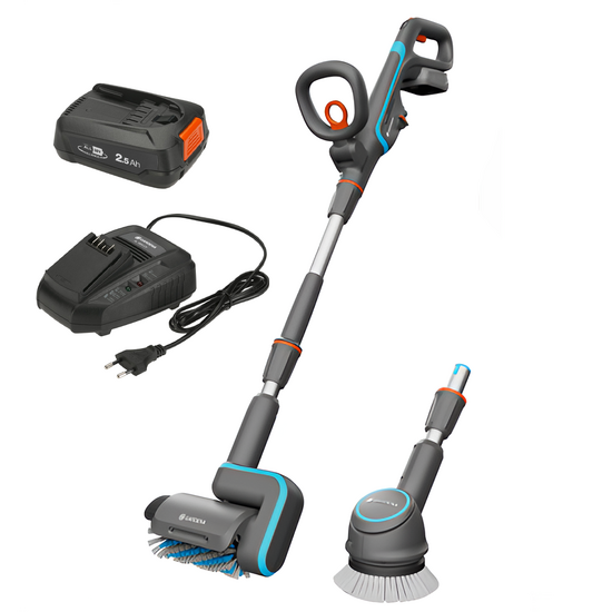 Gardena AquaBrush Universal 03/18V P – Limpiador de suelos a batería + Cepillo – con starter kit 18V – 2.5Ah