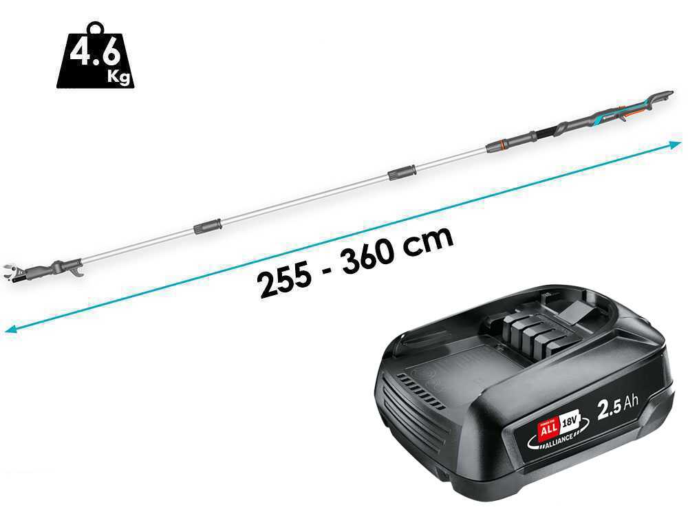 Gardena HighCut 360/18V P4A – Tijera de podar eléctrica con pértiga – 18V 2Ah - Imagen 2