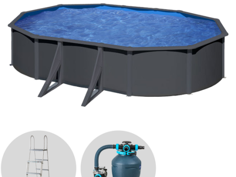 Gre Anthracite ovalada 610 x 375 x 120 cm – Piscina elevada de acero