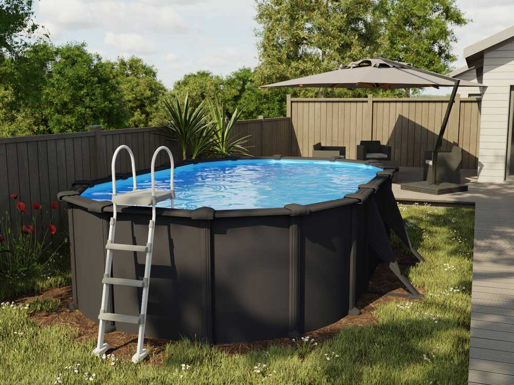 Gre Antracita Ovalada 610x375x132cm – Piscina elevada de acero - Imagen 3