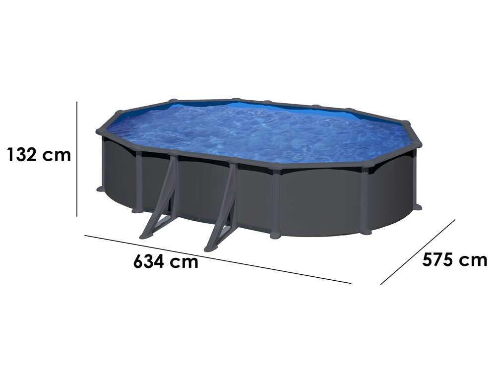 Gre Antracita Ovalada 610x375x132cm – Piscina elevada de acero - Imagen 4