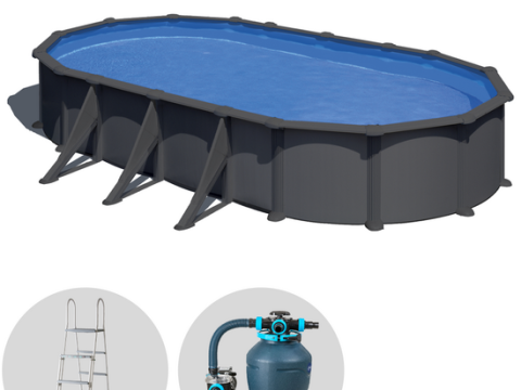 Gre Anthracite ovalada 730x375x132 cm – Piscina elevada de acero
