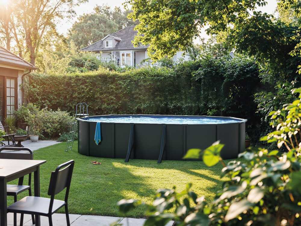 Gre Anthracite ovalada 730x375x132 cm – Piscina elevada de acero - Imagen 3