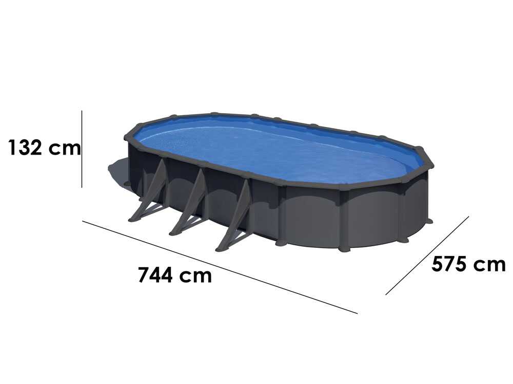 Gre Anthracite ovalada 730x375x132 cm – Piscina elevada de acero - Imagen 5