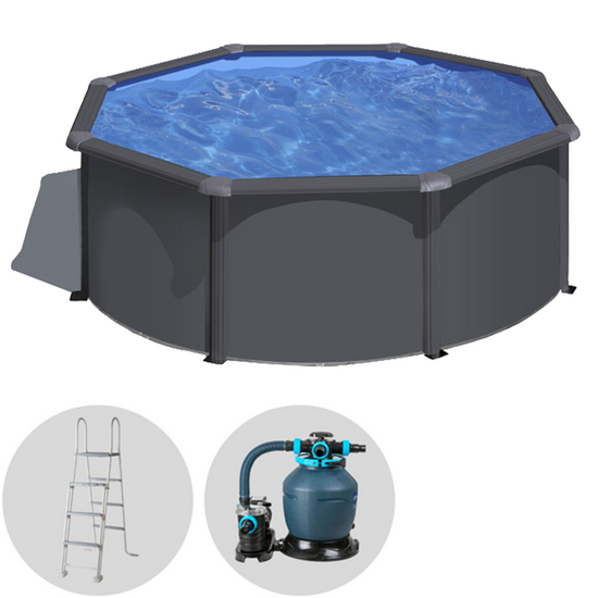 Gre Anthracite redonda Ø300 x 120 cm – Piscina elevada de acero