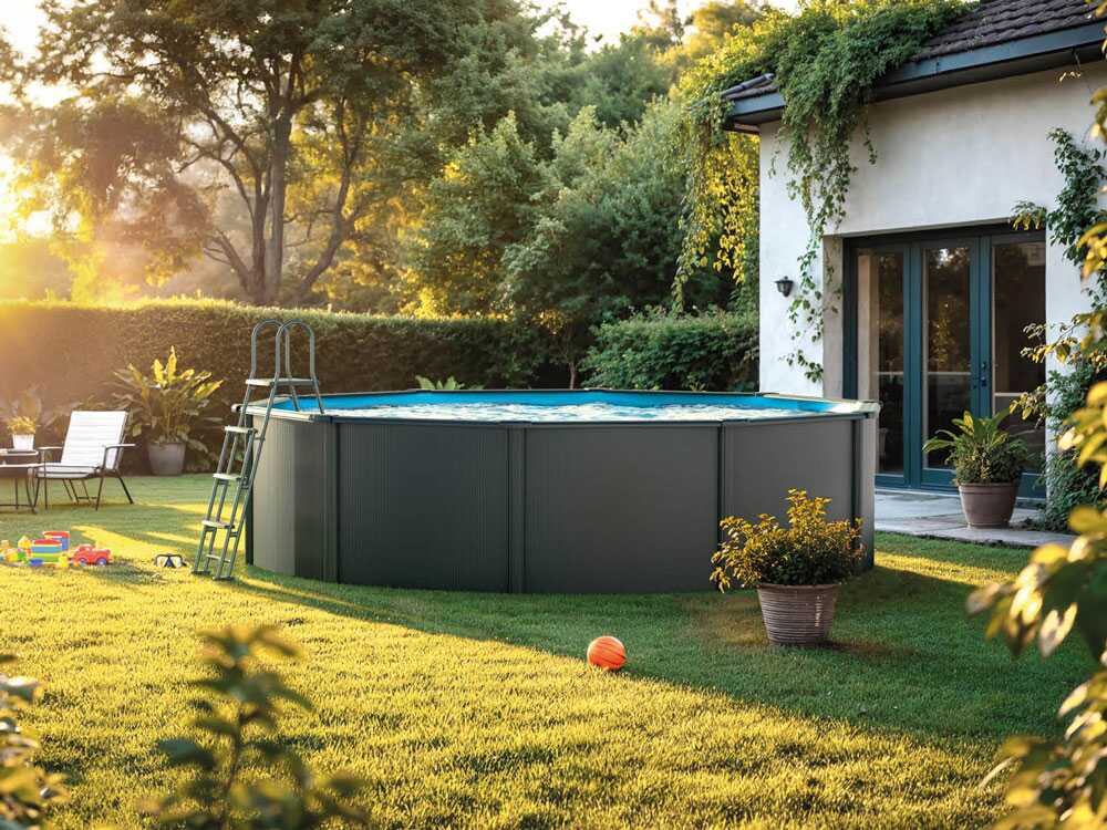 Gre Anthracite redonda Ø350 x 120 cm – Piscina elevada de acero - Imagen 5