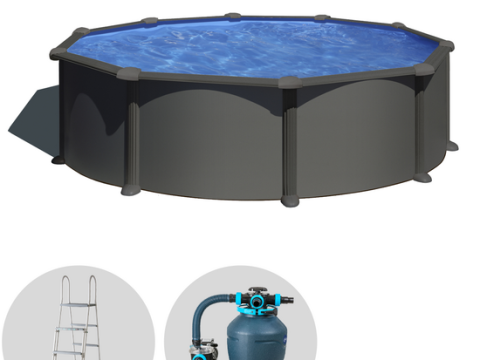 Gre Anthracite redonda Ø460 x 132 cm – Piscina elevada de acero