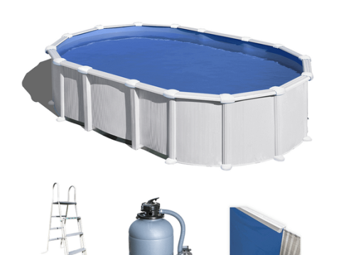 Gre Haiti ovalada 610 x 375 x 132 cm – Piscina elevada de acero – Travesaños enterrados