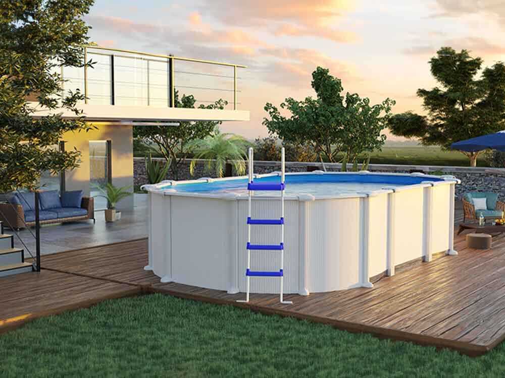 Gre Haiti ovalada 610 x 375 x 132 cm – Piscina elevada de acero – Travesaños enterrados - Imagen 5