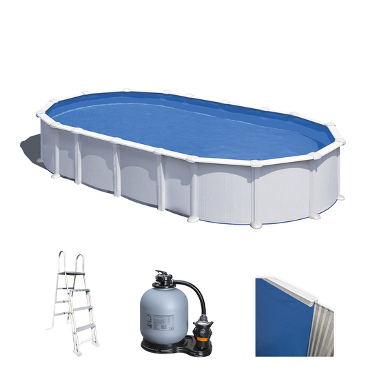 Gre Haiti ovalada 730 x 375 x 132 cm – Piscina elevada de acero – Travesaños enterrados