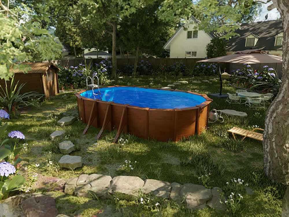 Gre Pacific ovalada 730x375x120cm – Piscina elevada de acero - Imagen 5