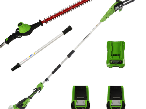 Greenworks GD40PSHK2 – Podadora de altura – Cortasetos con pértiga alargadora – 2 x 2Ah 40V