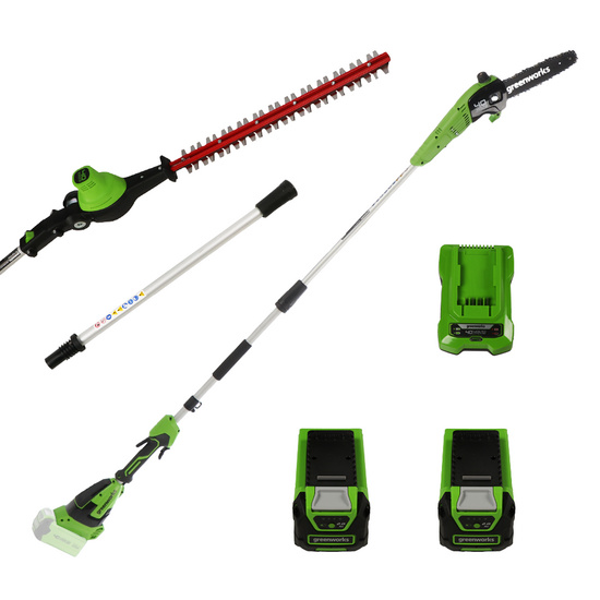 Greenworks GD40PSHK2 – Podadora de altura – Cortasetos con pértiga alargadora – 2 x 2Ah 40V