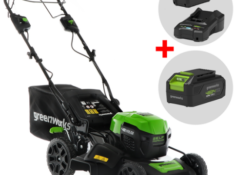 Greenworks GD48LM46SP – Cortacésped autopropulsado a batería 48V/4Ah + una batería 48V 2Ah de regalo – Corte 46 cm