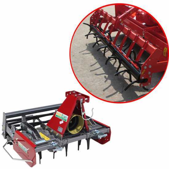 Grada rotativa ligera RF110 – anchura de trabajo 110 cm – 10 cuchillas serie ligera – rodillo de púas
