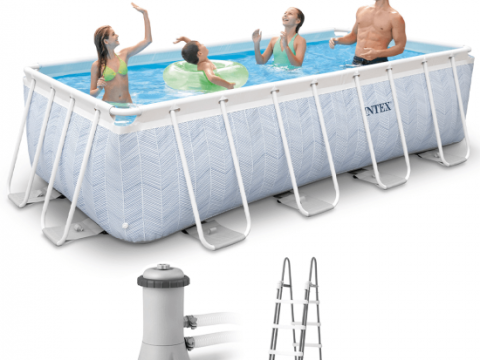 Intex Prisma Frame Chevron 26780NP – 400x200x100 cm – Piscina elevada + Depuradora de cartucho y escalera