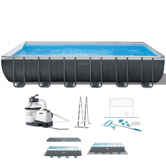 Intex Ultra XTR Frame 26368NP – 732x366x132 cm – Piscina elevada + Kit de Limpieza y Voleibol