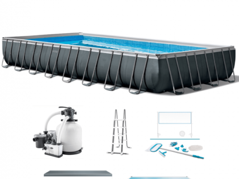 Intex Ultra XTR Frame 26378NP – 975x488x132 cm – Piscina elevada + Kit de limpieza y vóleibol