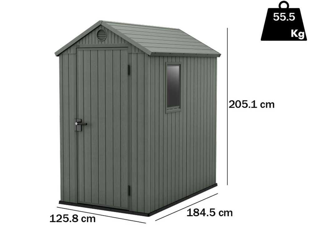 Keter Darwin verde – Caseta para herramientas – Con ventana lateral – 125.8×184.5×205 cm - Imagen 2