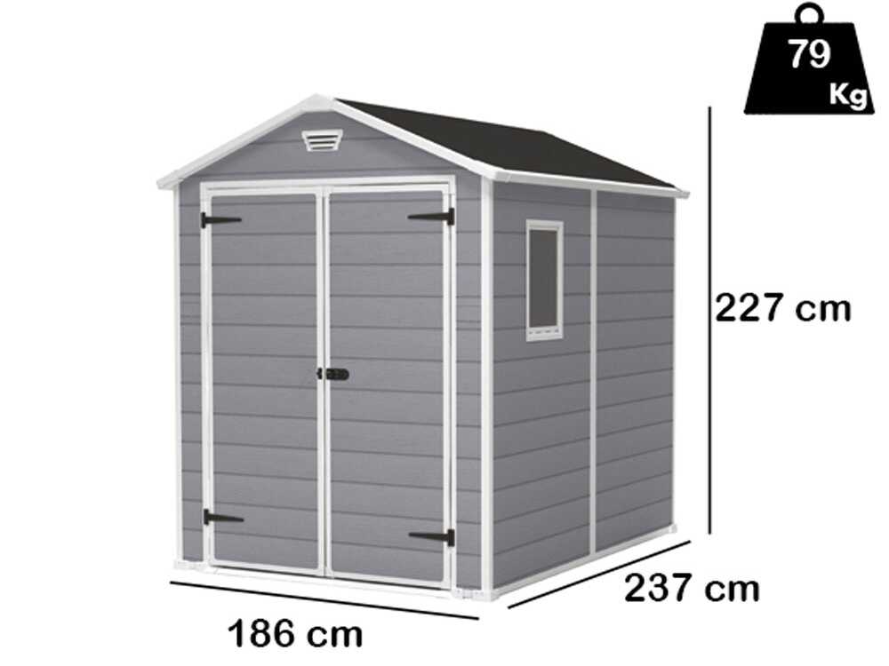 Keter Manor gris – Caseta de jardín – Con ventana lateral – 186x237x227 cm - Imagen 2