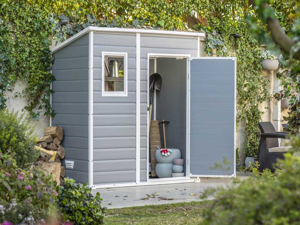 Keter Manor Pent gris – Caseta de jardín – Con ventana frontal – 183.5x111x200.5 cm - Imagen 4