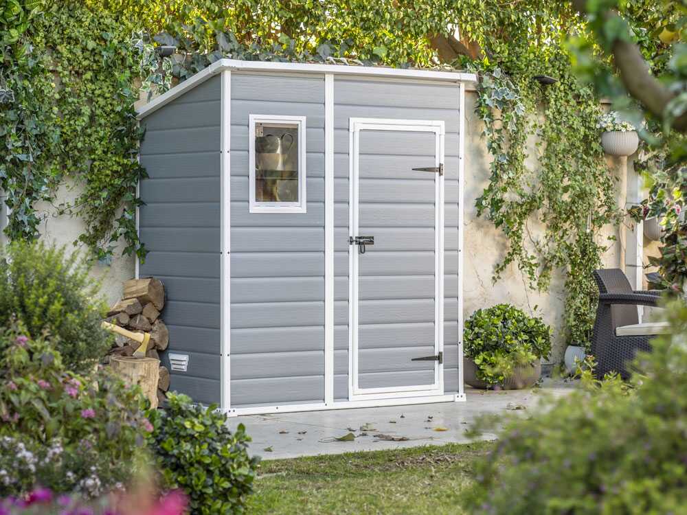 Keter Manor Pent gris – Caseta de jardín – Con ventana frontal – 183.5x111x200.5 cm - Imagen 5
