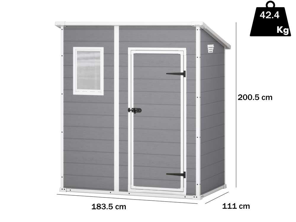 Keter Manor Pent gris – Caseta de jardín – Con ventana frontal – 183.5x111x200.5 cm - Imagen 2