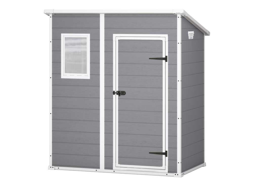 Keter Manor Pent gris – Caseta de jardín – Con ventana frontal – 183.5x111x200.5 cm - Imagen 3