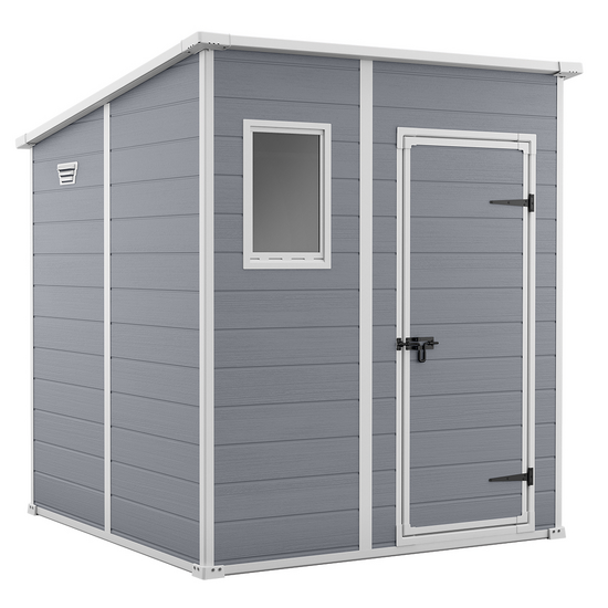 Keter Manor Pent gris – Caseta de jardín – Con ventana frontal – 183.5x185x200 cm