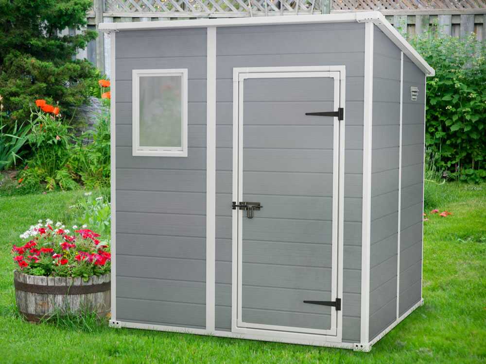 Keter Manor Pent gris – Caseta de jardín – Con ventana frontal – 183.5x185x200 cm - Imagen 4