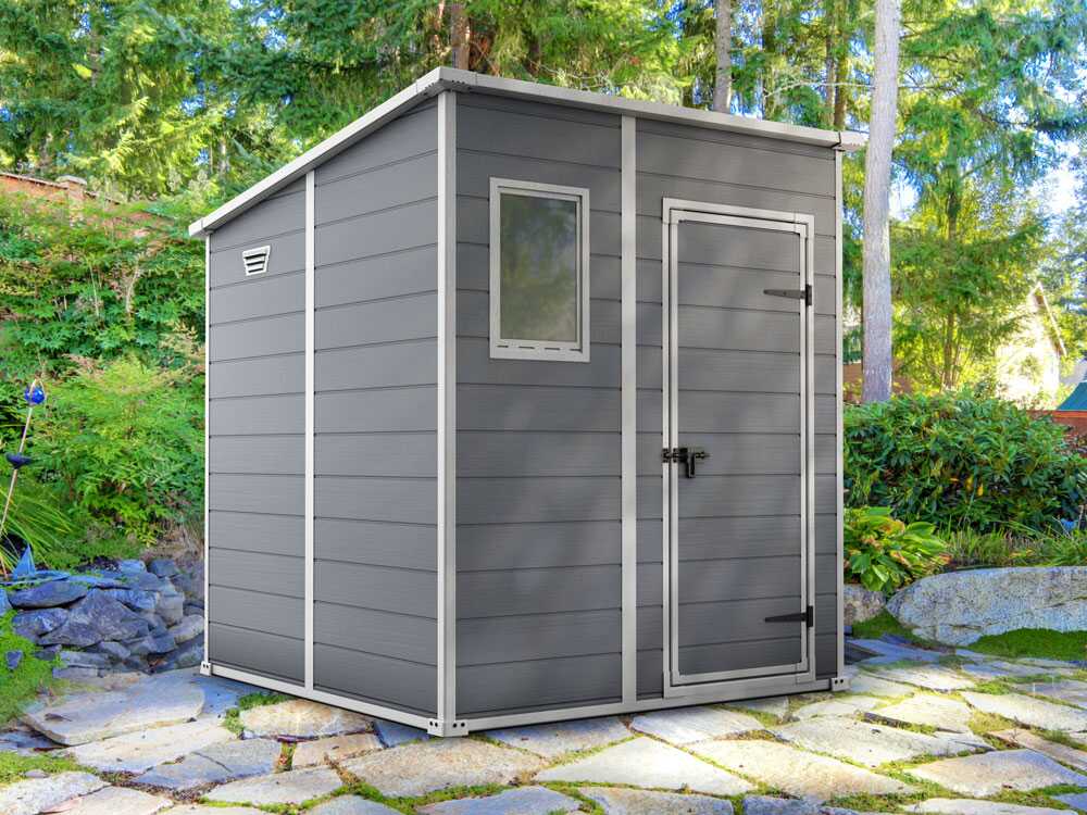 Keter Manor Pent gris – Caseta de jardín – Con ventana frontal – 183.5x185x200 cm - Imagen 5