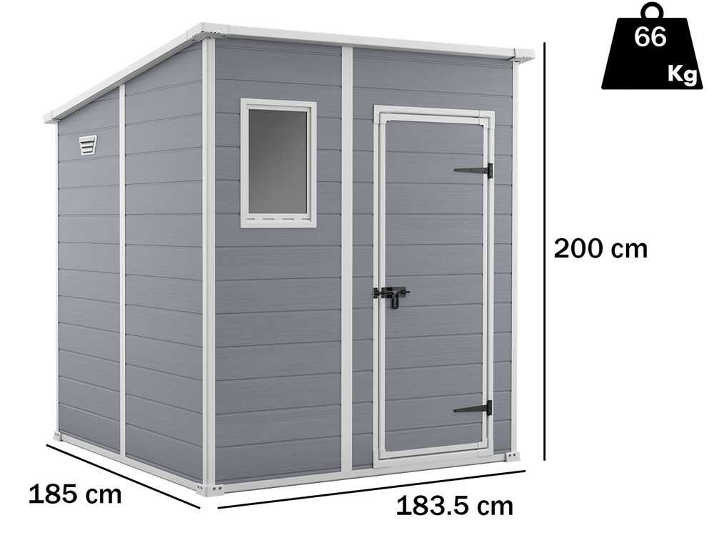 Keter Manor Pent gris – Caseta de jardín – Con ventana frontal – 183.5x185x200 cm - Imagen 2