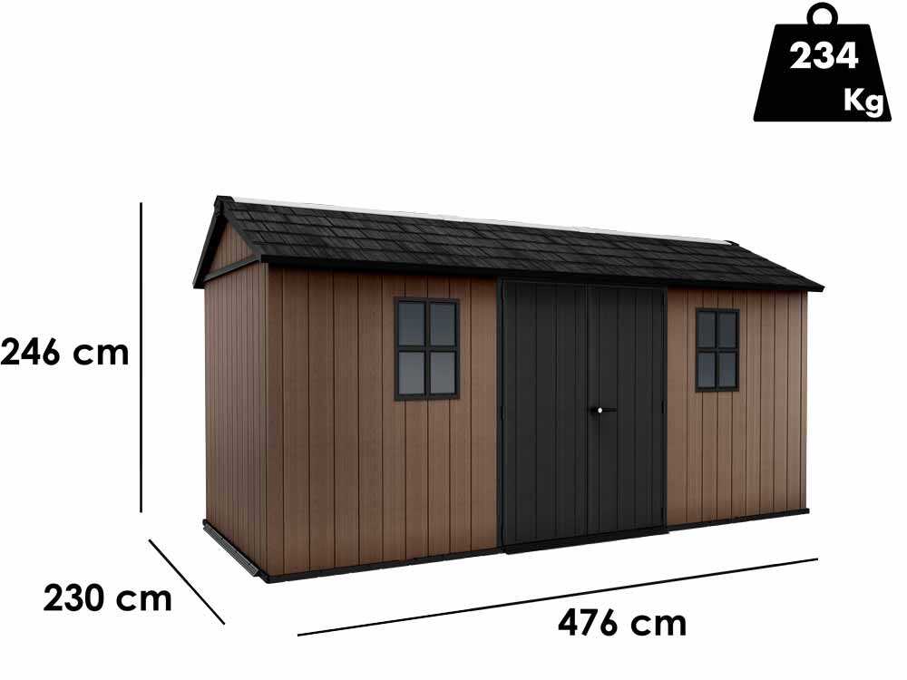 Keter Newton plus 7515/1575 – Caseta de jardín – Con puerta de doble hoja y ventanas – 230 x 476 x 246 cm - Imagen 5