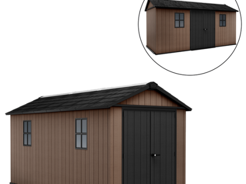 Keter Newton plus 7515/1575 – Caseta de jardín – Con puerta de doble hoja y ventanas – 230 x 476 x 246 cm