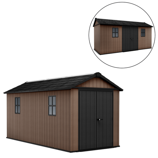 Keter Newton plus 7515/1575 – Caseta de jardín – Con puerta de doble hoja y ventanas – 230 x 476 x 246 cm