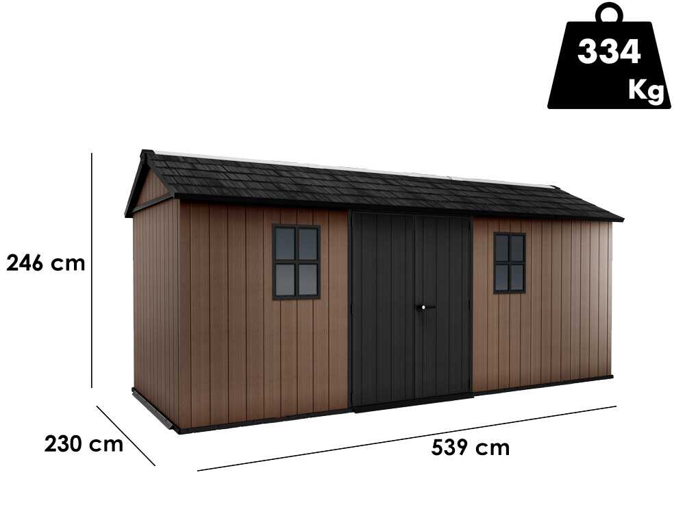 Keter Newton plus 7517/1775 – Caseta de jardín – Con puerta de doble hoja y ventanas – 230 x 539 x 246 cm - Imagen 5