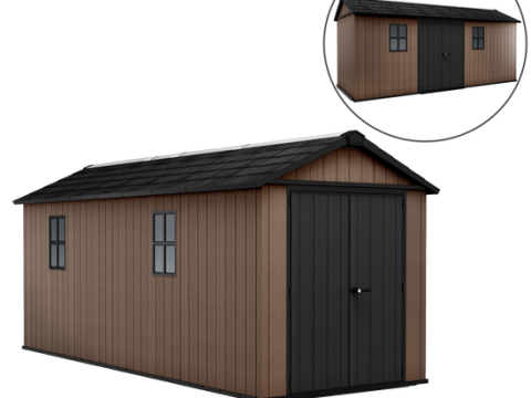 Keter Newton plus 7517/1775 – Caseta de jardín – Con puerta de doble hoja y ventanas – 230 x 539 x 246 cm