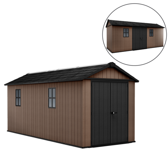 Keter Newton plus 7517/1775 – Caseta de jardín – Con puerta de doble hoja y ventanas – 230 x 539 x 246 cm