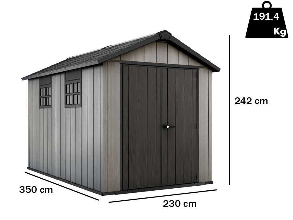 Keter Oakland 7511 – Caseta de jardín – Con puerta de doble hoja y ventanas – 230x350x242 cm - Imagen 2