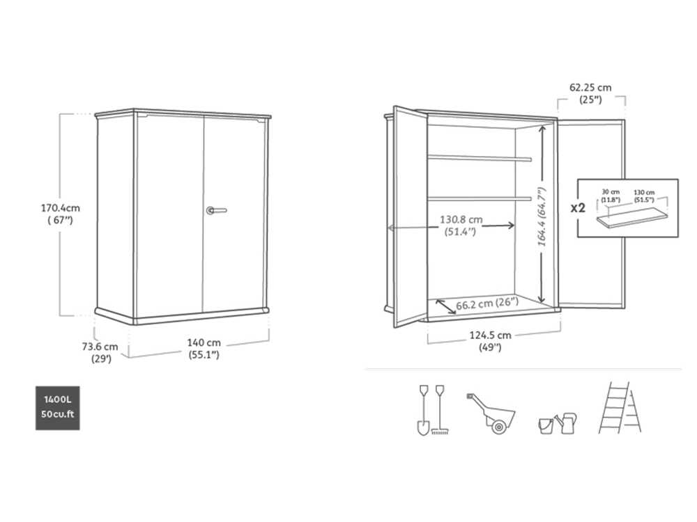 Keter Signature Venetian – Armario para herramientas de jardín – 140 x 73 x 170 cm - Imagen 5