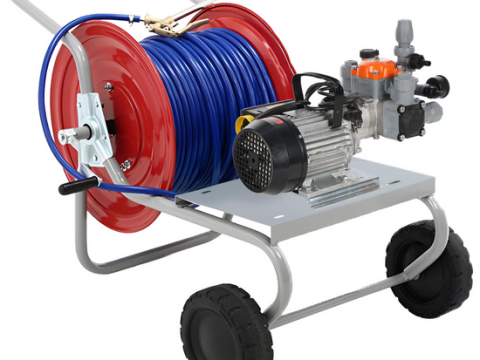 Kit motobomba eléctrica de pulverización con carro – Comet MTP BPX25 PP – Para productos químicos y ácidos