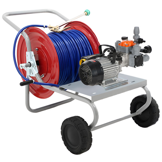 Kit motobomba eléctrica de pulverización con carro – Comet MTP BPX25 PP – Para productos químicos y ácidos